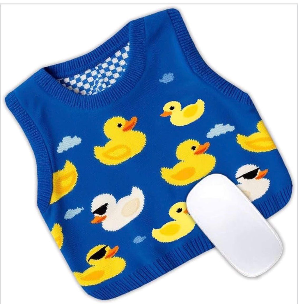 Duck Sweater Mouse Pad, Blue Rubber Duck Desk Accessory, Non-Slip Base