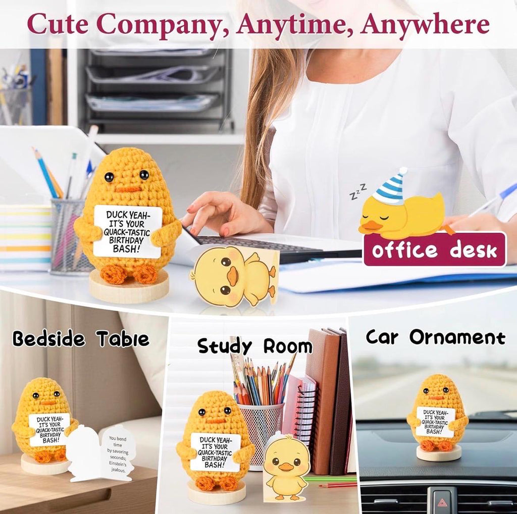 Handmade Crochet Duck, Sassy Affirmation Cards, Desk Decor Gift