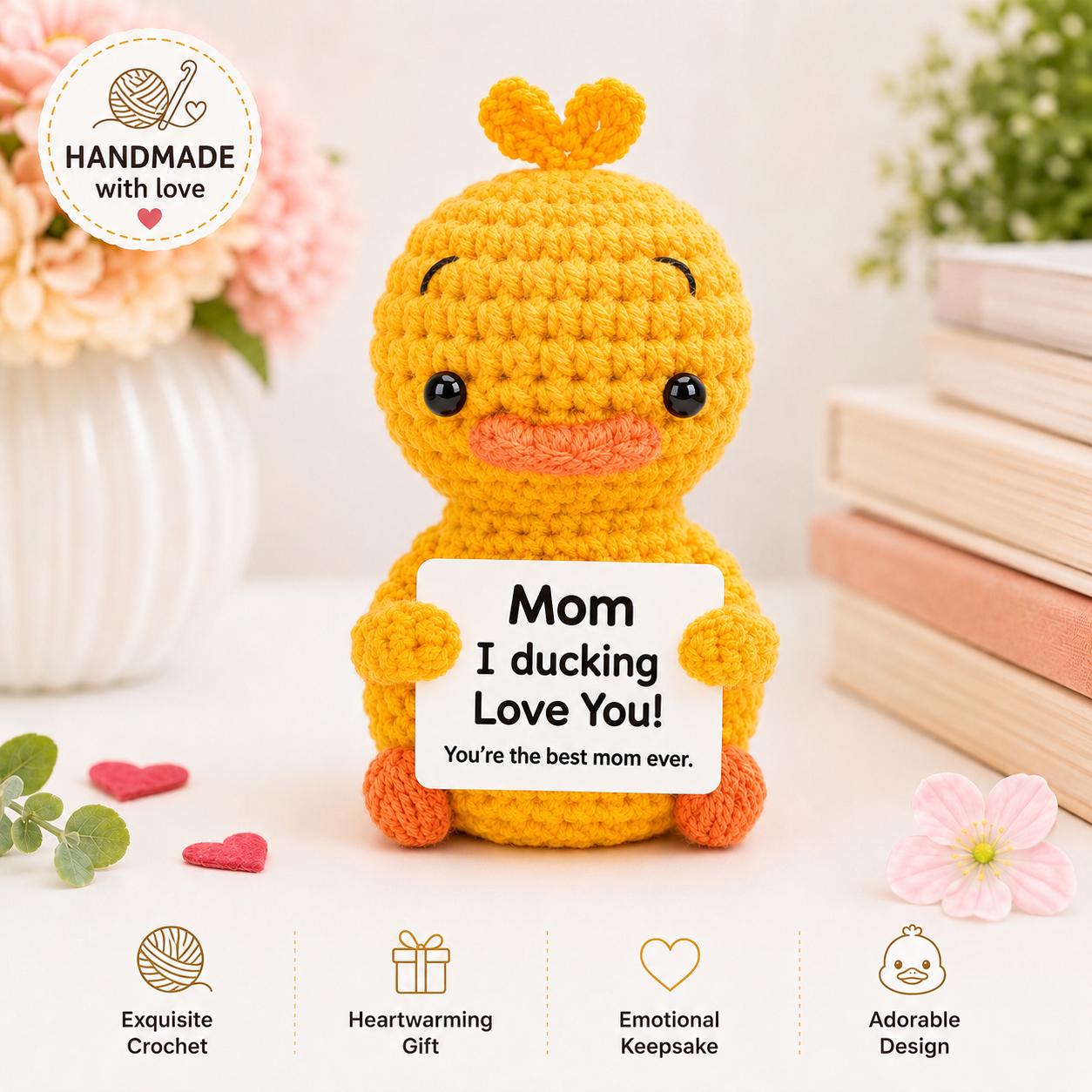 Crochet Duck Gift, "Mom I Ducking Love You" Plush Decor, Mother's Day Keepsake
