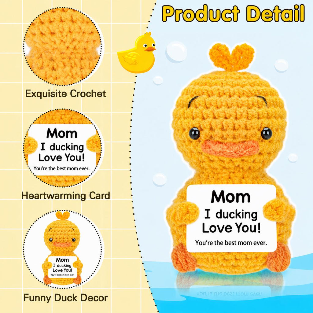 Crochet Duck Gift, "Mom I Ducking Love You" Plush Decor, Mother's Day Keepsake