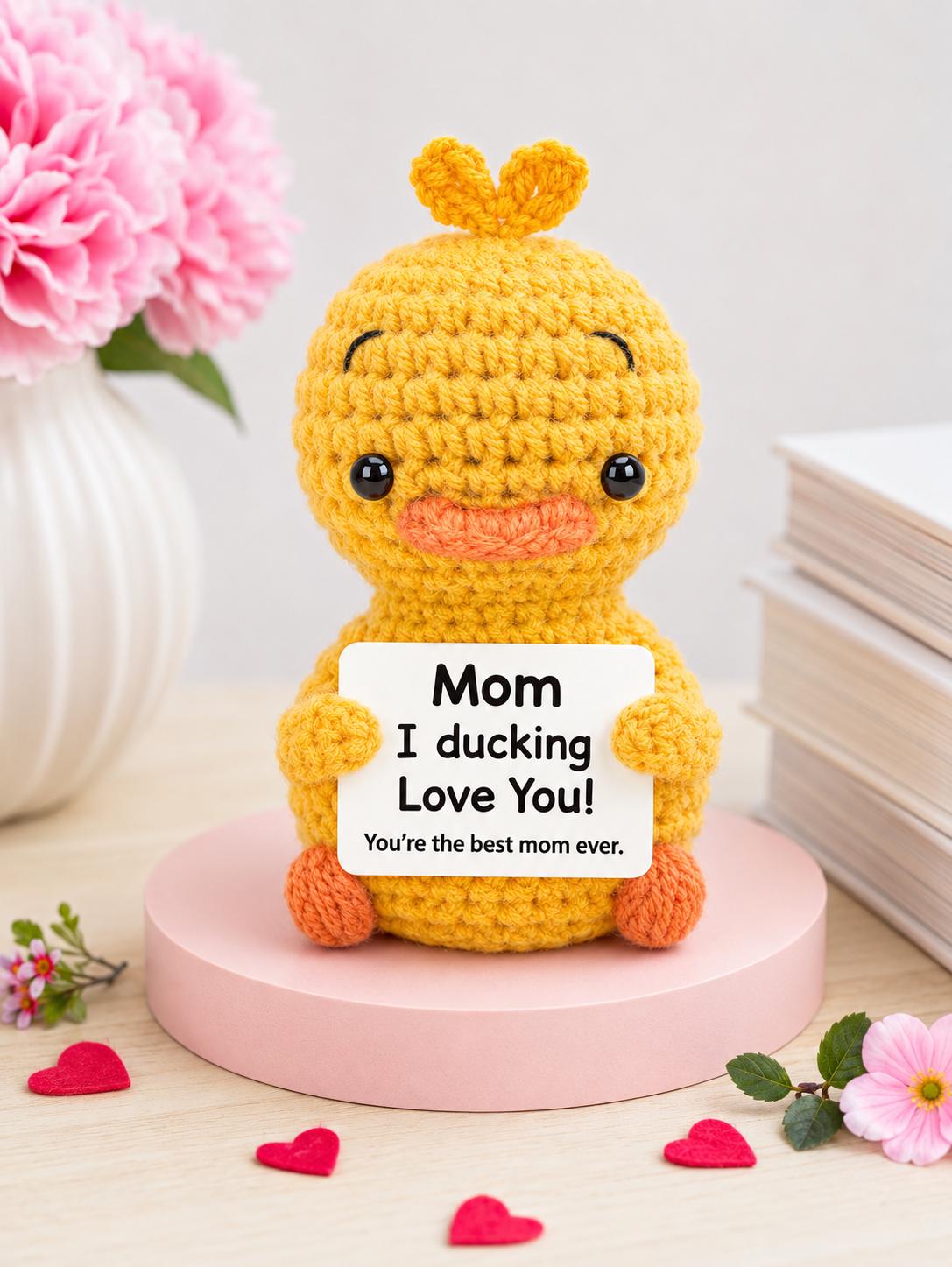 Crochet Duck Gift, "Mom I Ducking Love You" Plush Decor, Mother's Day Keepsake