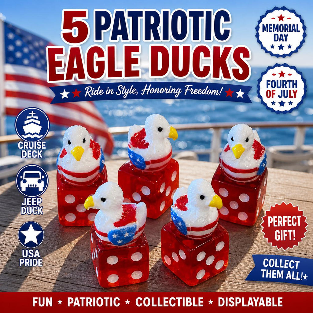 Set of 5 Patriotic Eagle Ducks on Red Dice – Jeep & Cruise Ducks