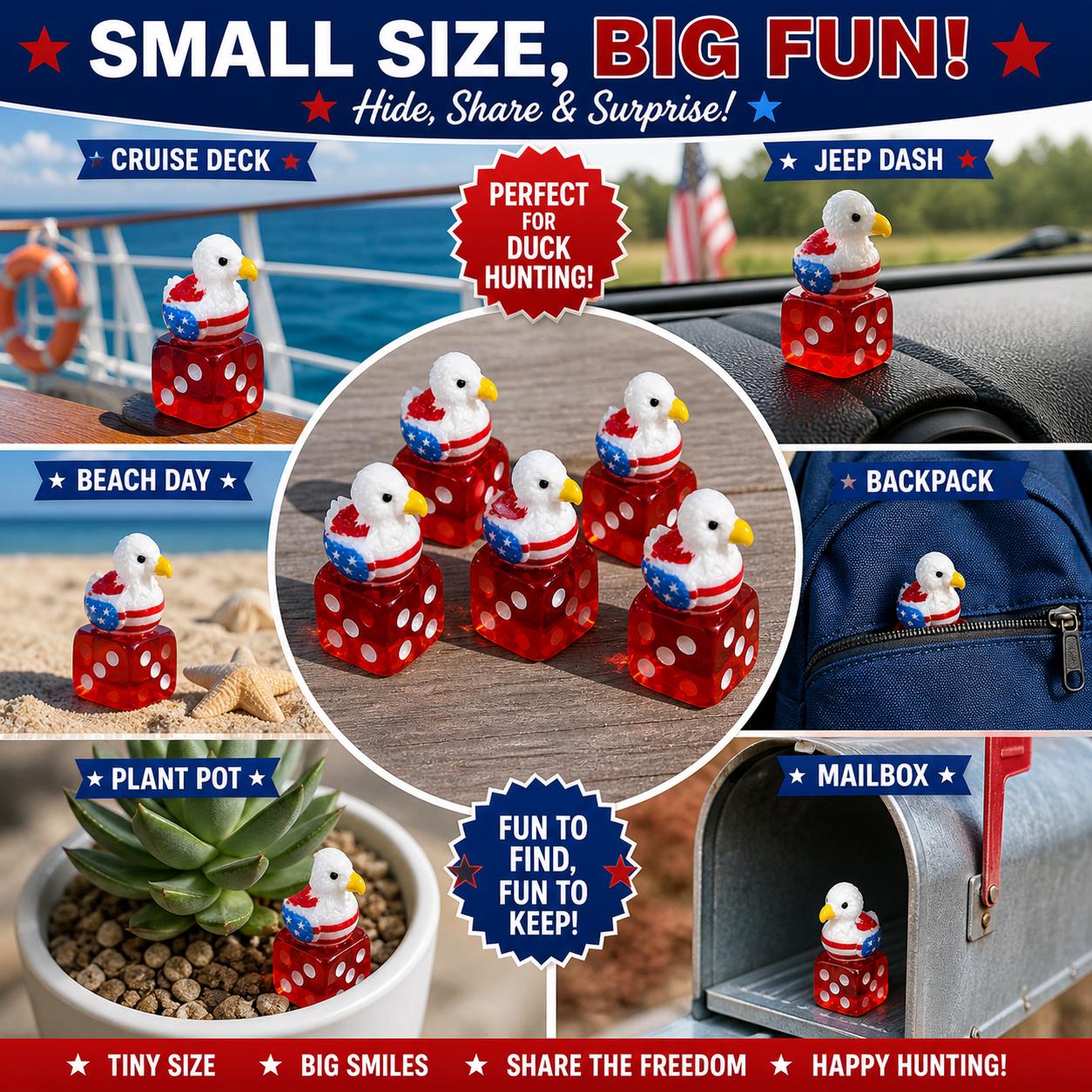 Set of 5 Patriotic Eagle Ducks on Red Dice – Jeep & Cruise Ducks