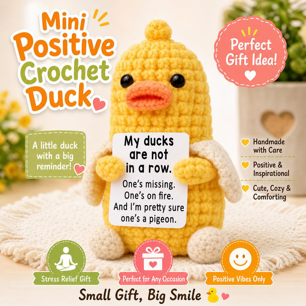 Mini Crochet Duck, Positive Inspirational Desk Decor, Handmade Plush Gift