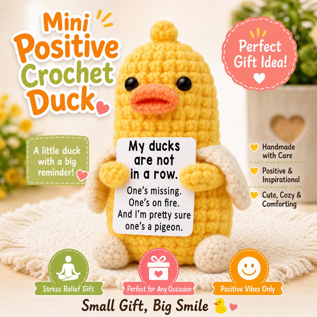 Mini Crochet Duck, Positive Inspirational Desk Decor, Handmade Plush Gift