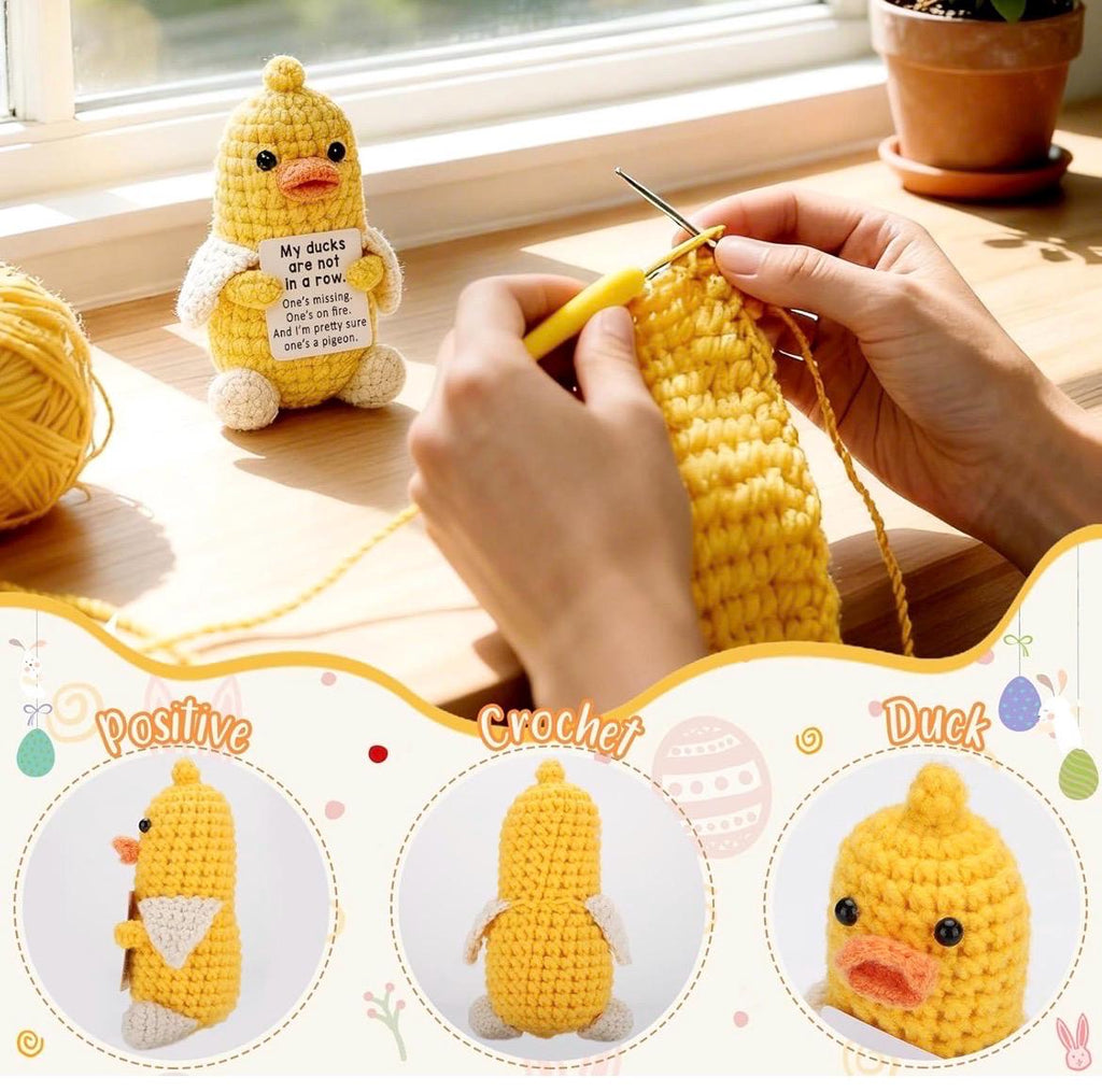 Mini Crochet Duck, Positive Inspirational Desk Decor, Handmade Plush Gift
