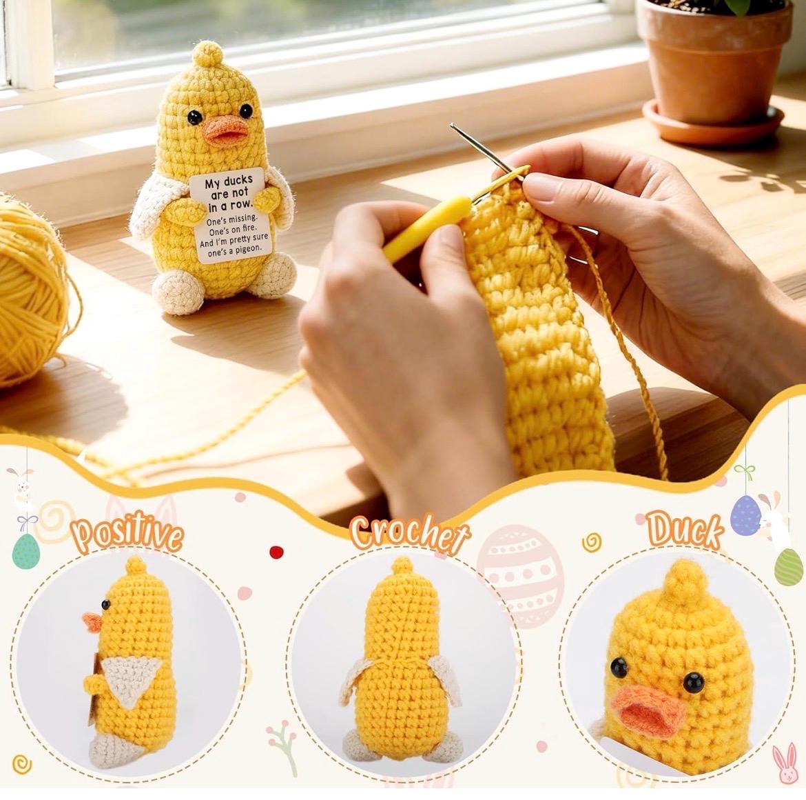 Mini Crochet Duck, Positive Inspirational Desk Decor, Handmade Plush Gift