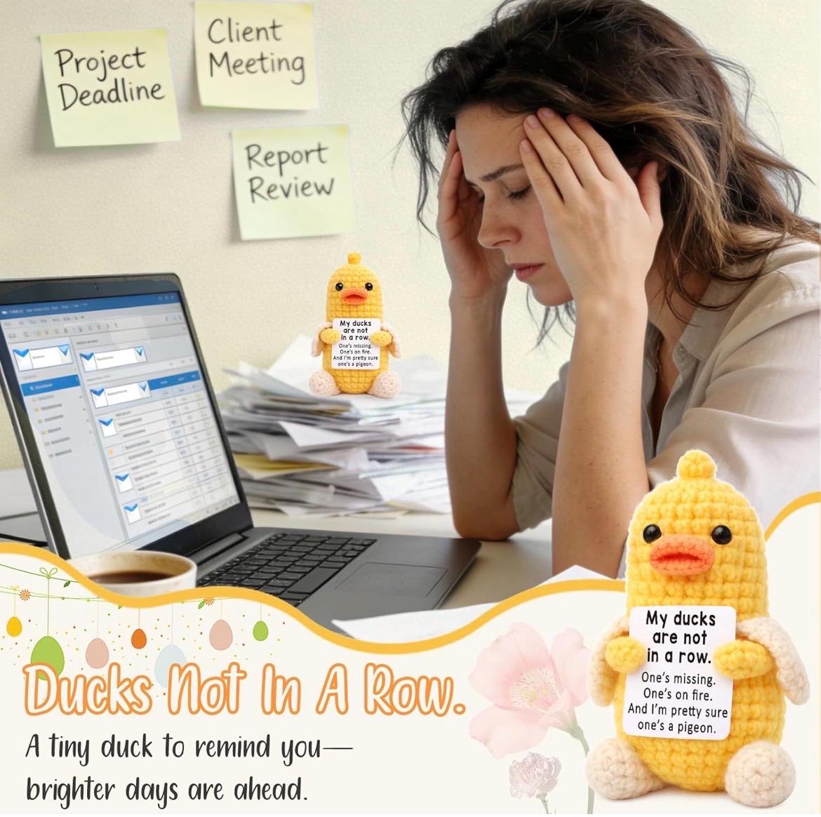 Mini Crochet Duck, Positive Inspirational Desk Decor, Handmade Plush Gift