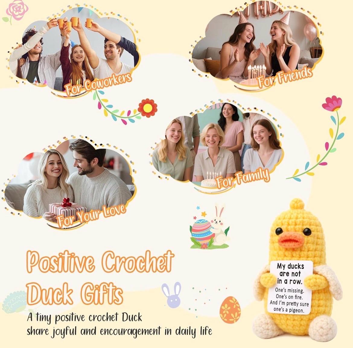 Mini Crochet Duck, Positive Inspirational Desk Decor, Handmade Plush Gift