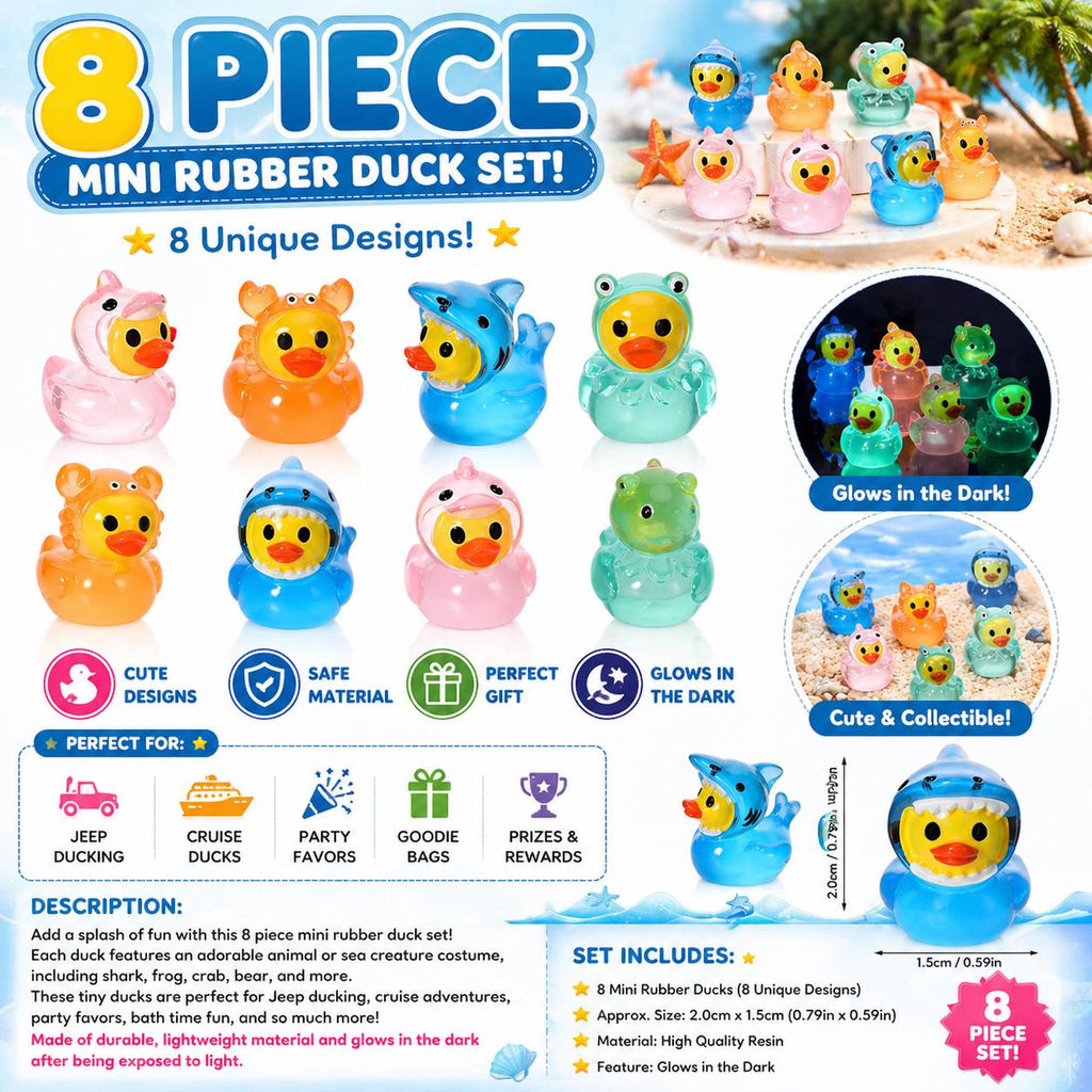 Mini Resin Ducks-8 Piece Mini Resin Ocean Animal Ducks, Glow in the Dark Figurines
