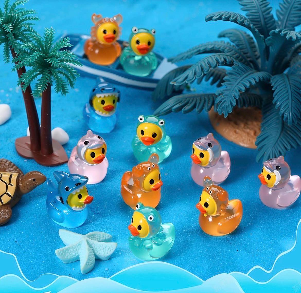 Mini Resin Ducks-8 Piece Mini Resin Ocean Animal Ducks, Glow in the Dark Figurines