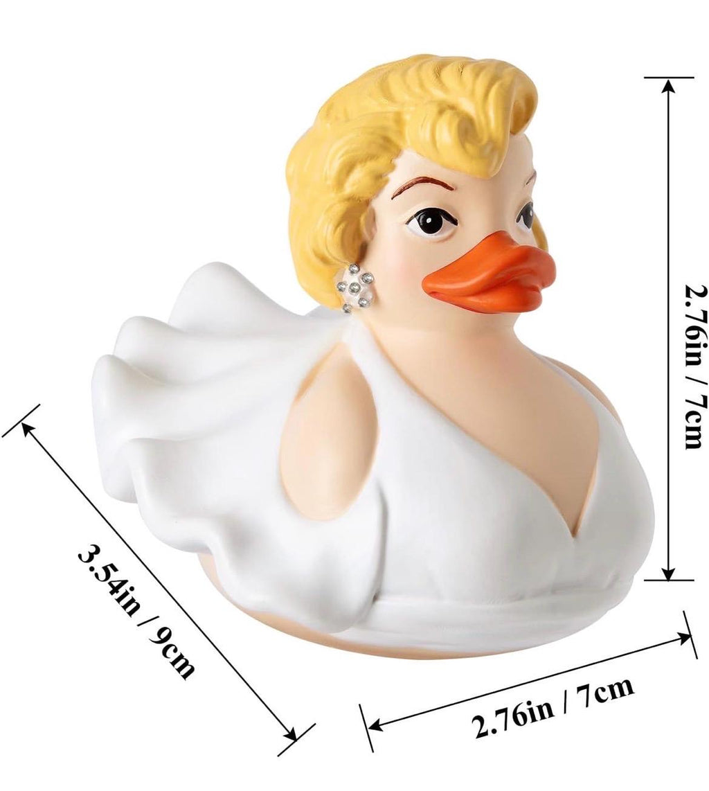 Large Resin -Marilyn Monroe Duck Figurine, White Dress, Blonde Hair, Pearl Earrings, Collectible Resin Toy