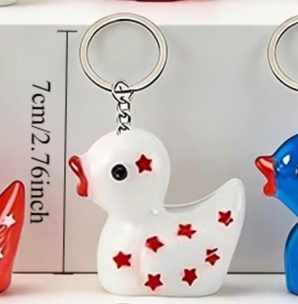 12pc Patriotic Duck Keychains | 2D Flat Acrylic Rubber Ducks (Ducking Set)