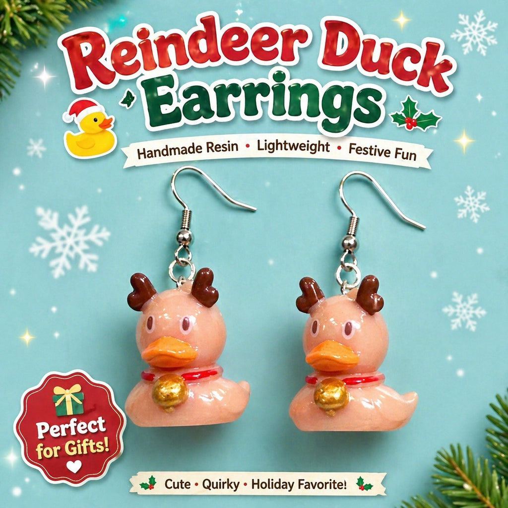 Reindeer Duck Earrings Cute Holiday Resin Dangle Gift