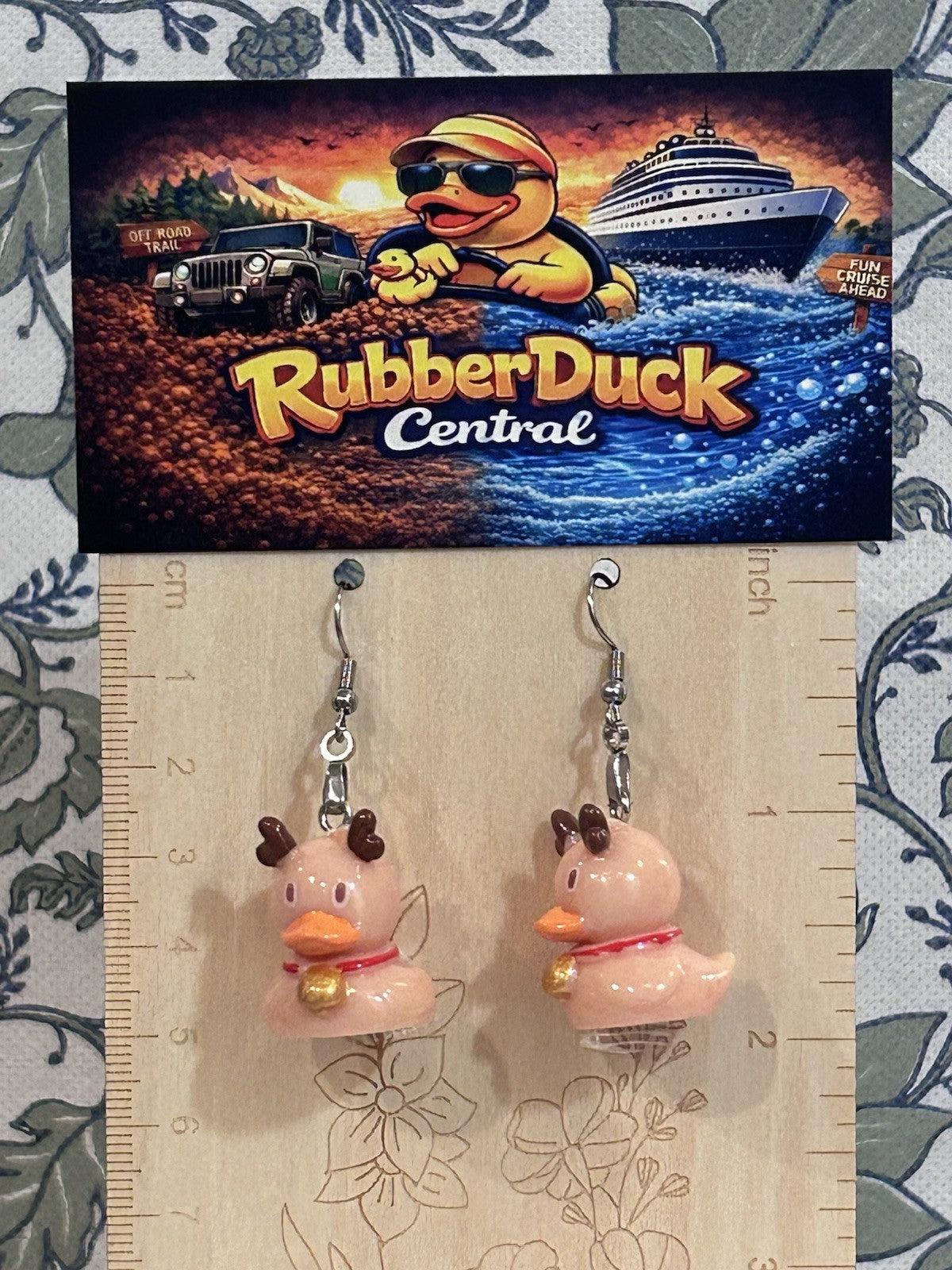 Reindeer Duck Earrings Cute Holiday Resin Dangle Gift