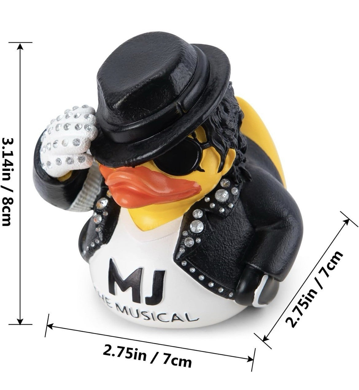 MJ Duck Figurine, White Glove Design with Rhinestones, Decorative Collectible