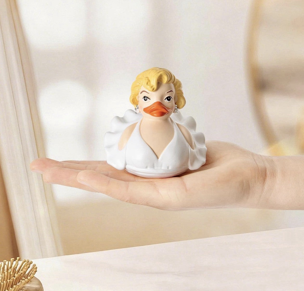 Marilyn Monroe Duck Figurine,White Dress with Rhinestones