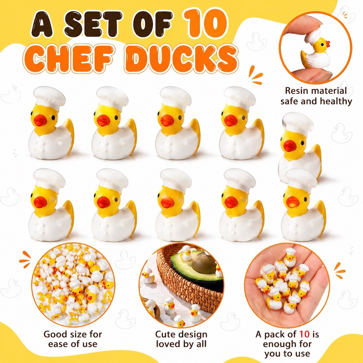 10pc Mini Resin Chef Rubber Ducks Kitchen Jeep Cruise Party Favors Cooking Duck