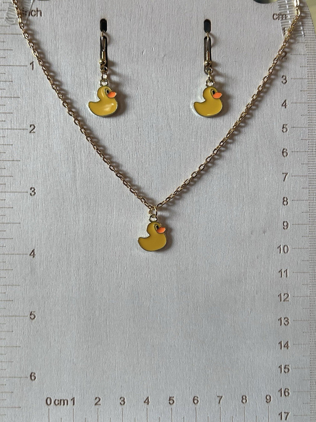 Duck Necklace & Earrings Set – Gold Toned Jewelry, 3pc, Rubber Duck Charm