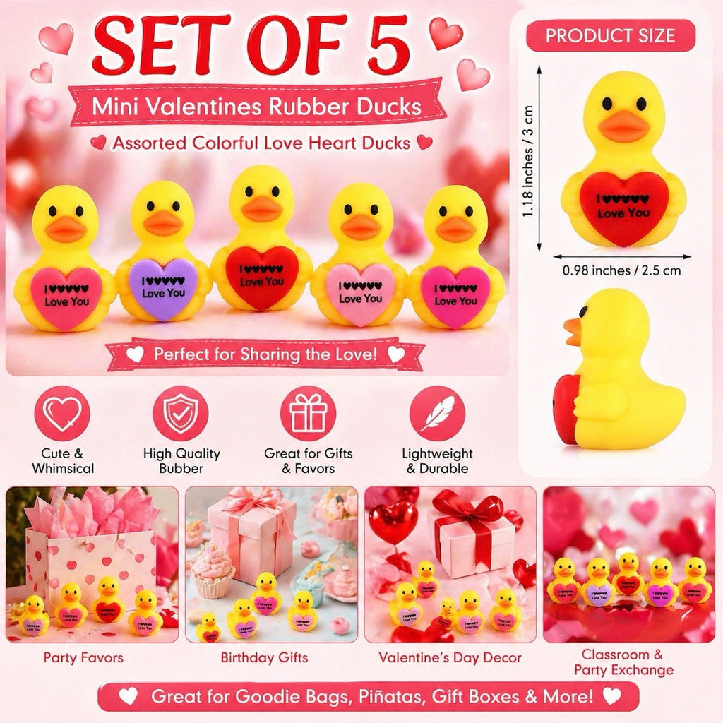 5pc Valentines Rubber Ducks Love Heart Cruise Ducks Jeep Ducks