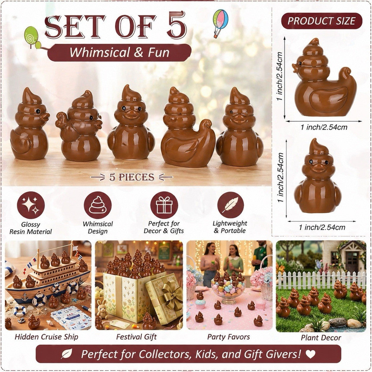 5pc Mini Poop Duck Figurines Prank Gifts Cruise Ducks Jeep Ducks