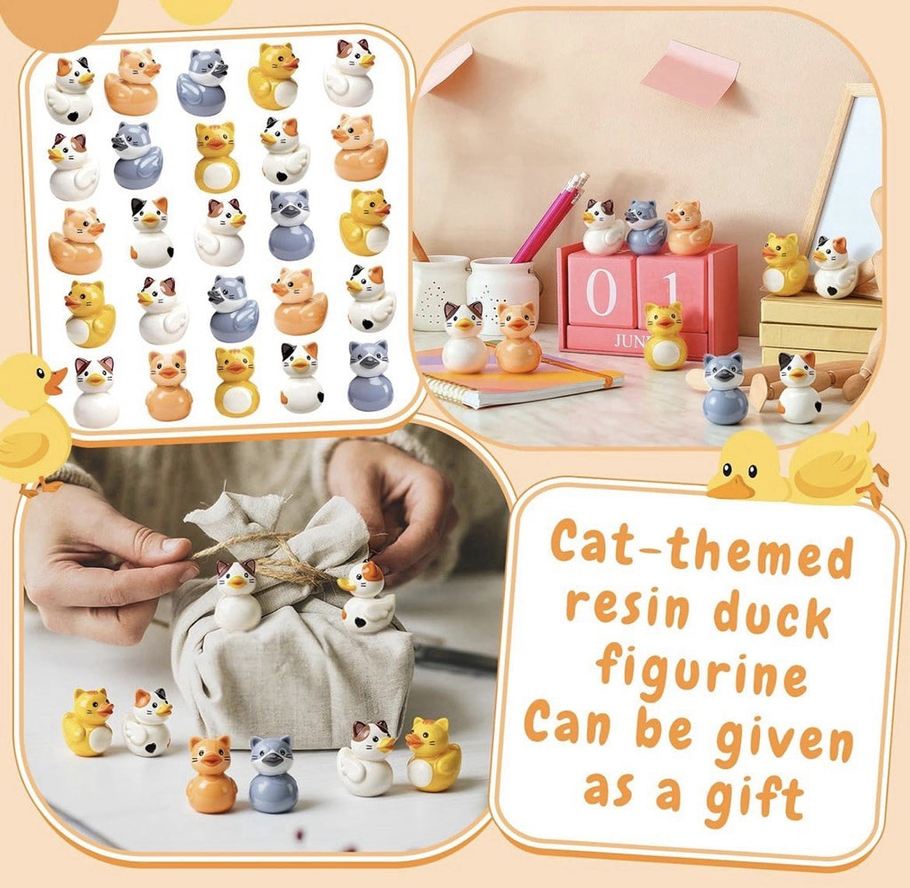 Set of 5 Cat Themed Mini Resin Ducks, Cute Animal Ducks, Tiny Collectible Ducks