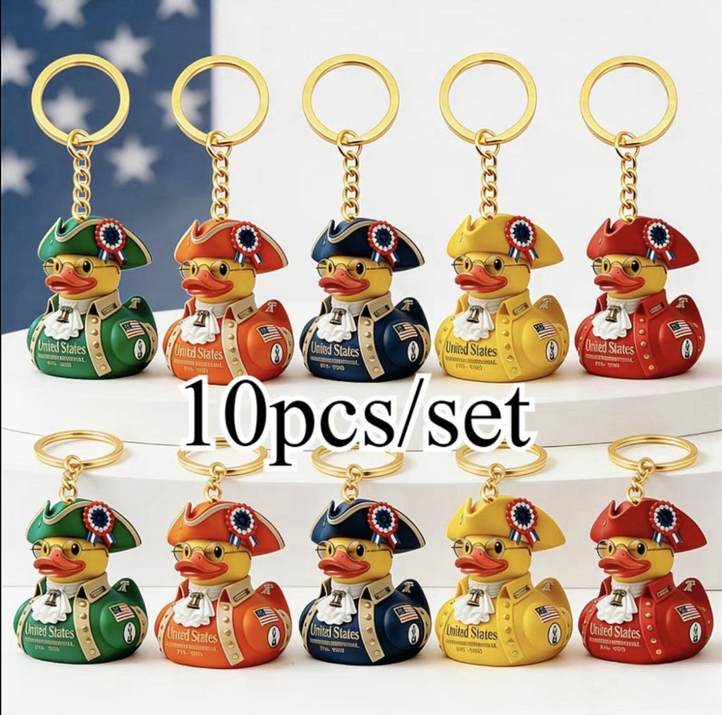 10pc Patriotic Duck Keychain Set | American Revolution Duck Keychain Cruise Jeep