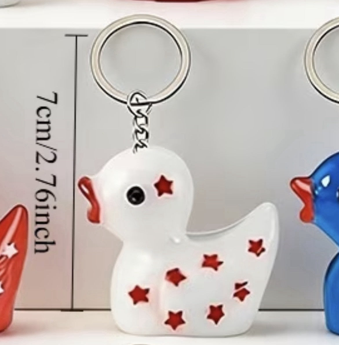 12pc Patriotic Duck Keychains  | 2D Flat Acrylic Rubber Ducks Cruise & Jeep Duck