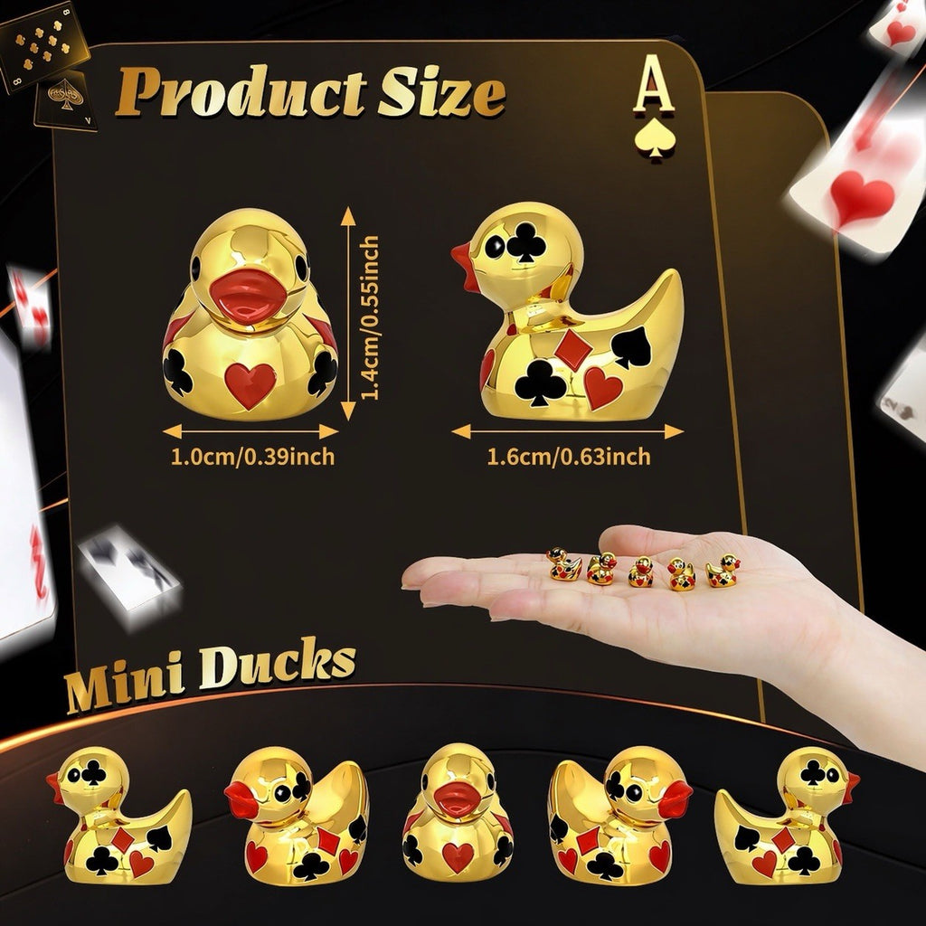 Set of 10 Gold Poker Casino Ducks | Card Suit Rubber Ducks | Mini Resin Ducks