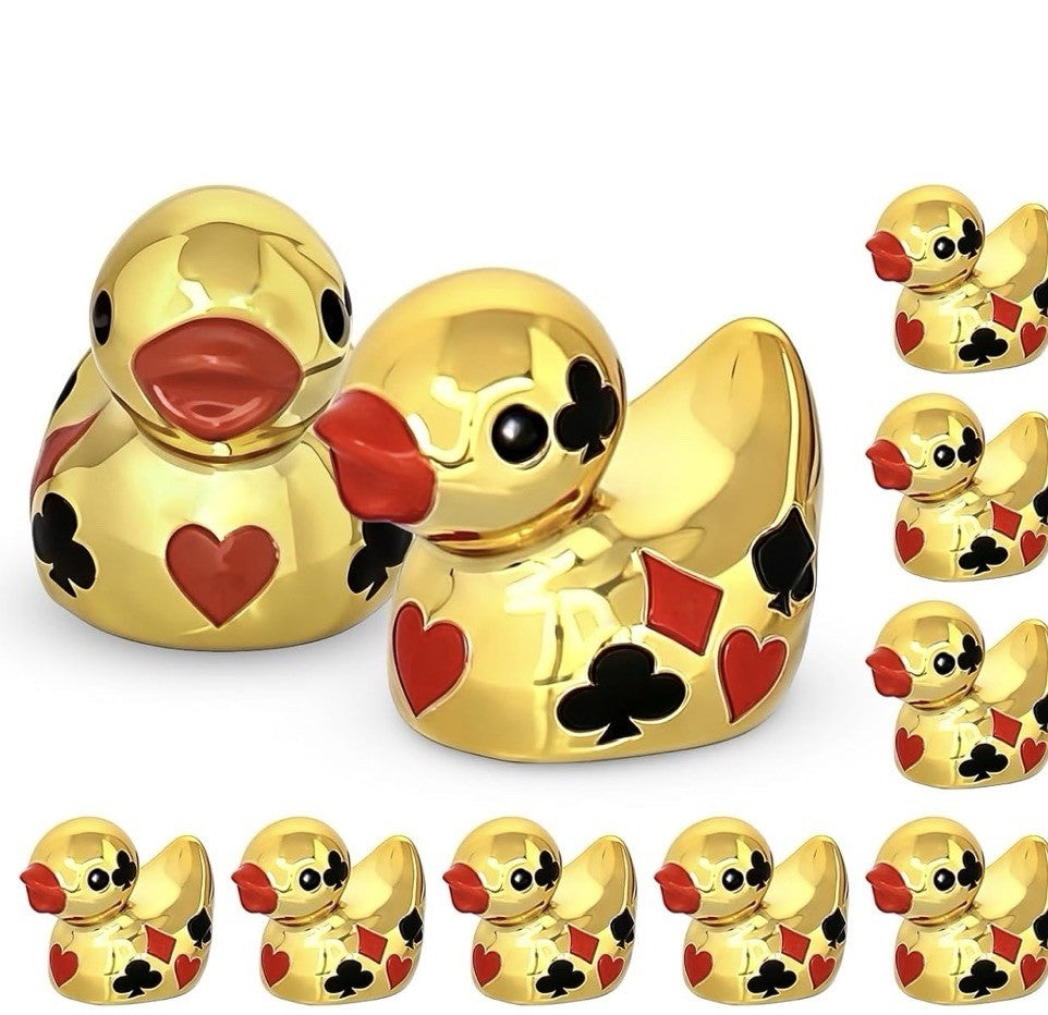 Set of 10 Gold Poker Casino Ducks | Card Suit Rubber Ducks | Mini Resin Ducks