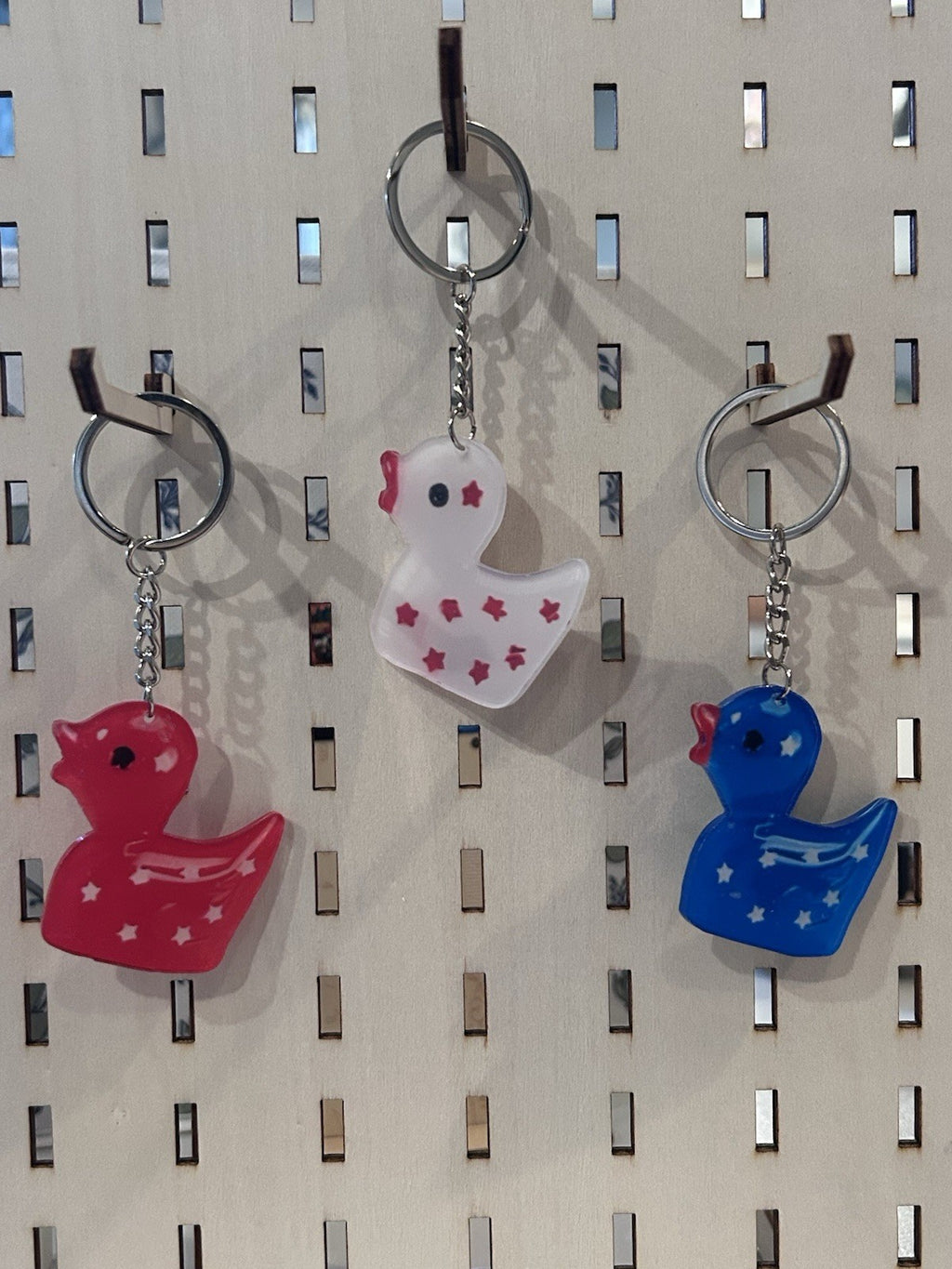 12pc Patriotic Duck Keychains  | 2D Flat Acrylic Rubber Ducks Cruise & Jeep Duck