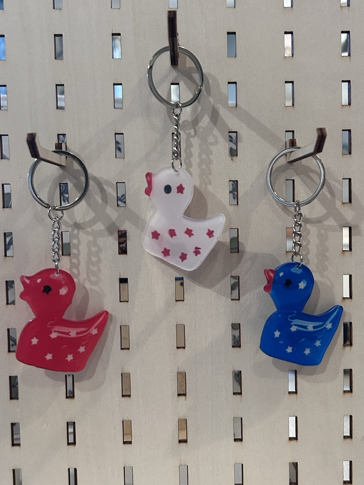12pc Patriotic Duck Keychains  | 2D Flat Acrylic Rubber Ducks Cruise & Jeep Duck