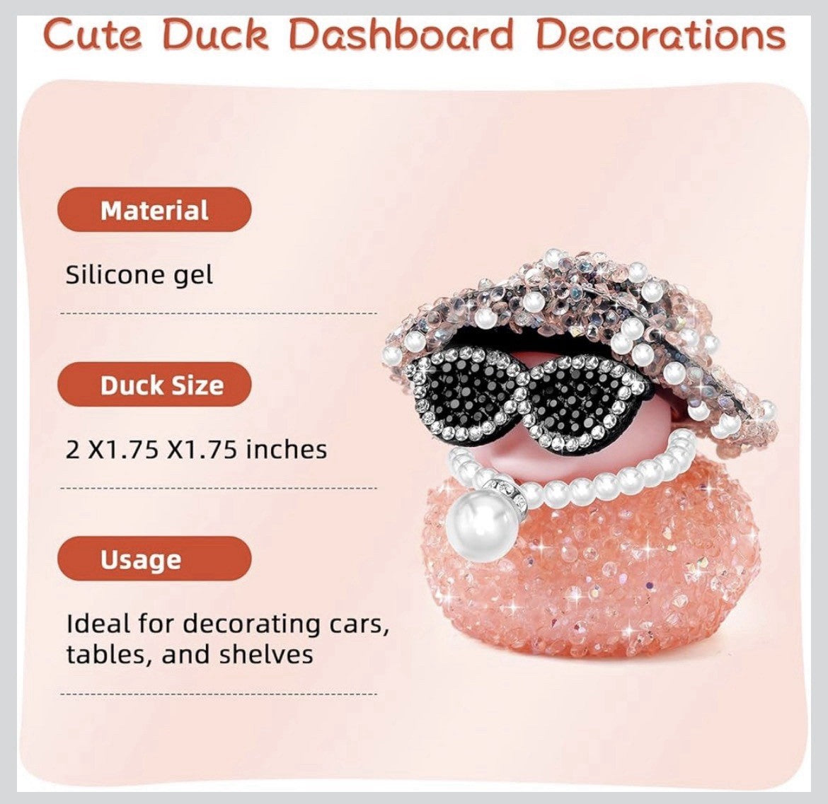 Bling Rubber Duck 2pc Set, Sparkly Car Dashboard Decor, Cute Cruise Jeep Gift