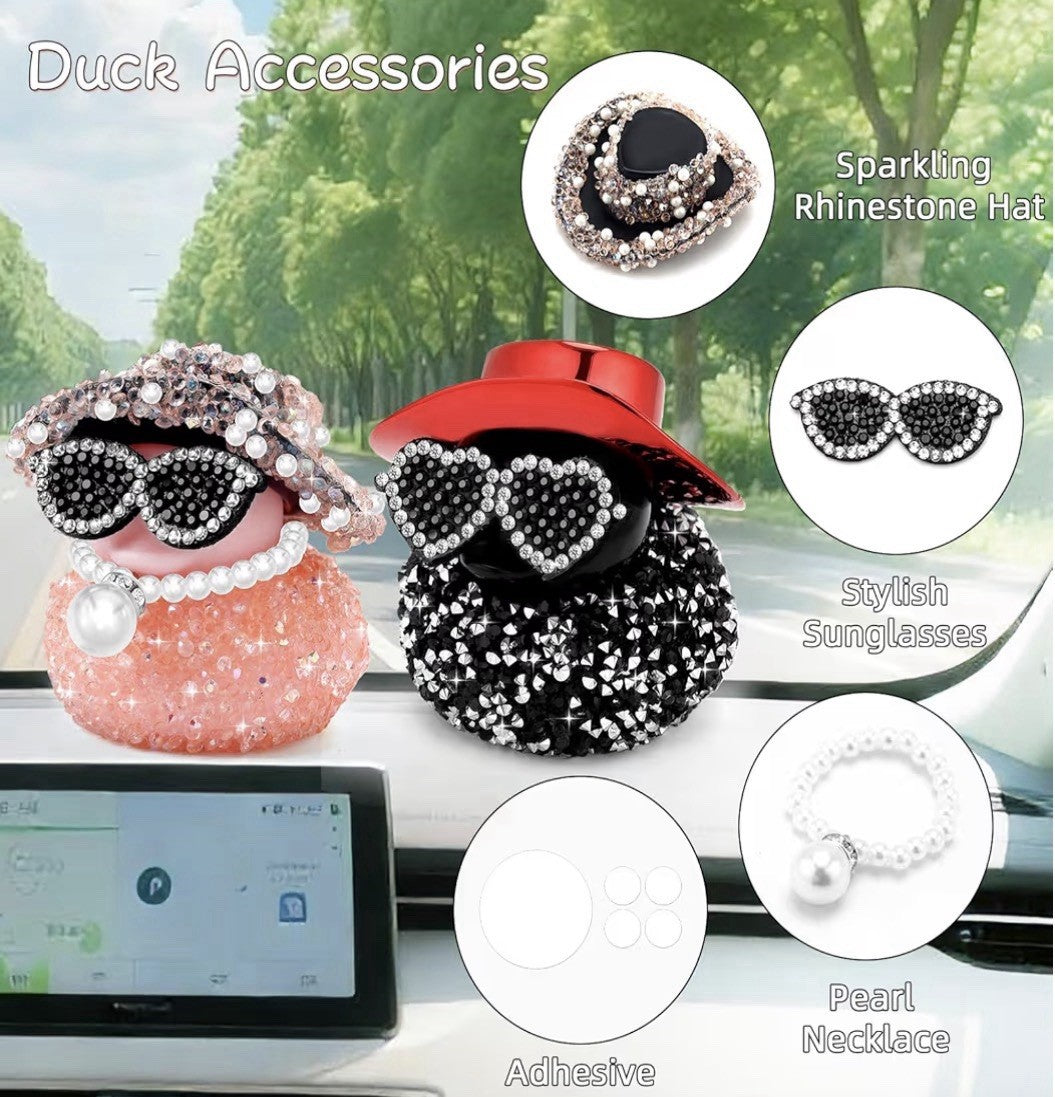 Bling Rubber Duck 2pc Set, Sparkly Car Dashboard Decor, Cute Cruise Jeep Gift