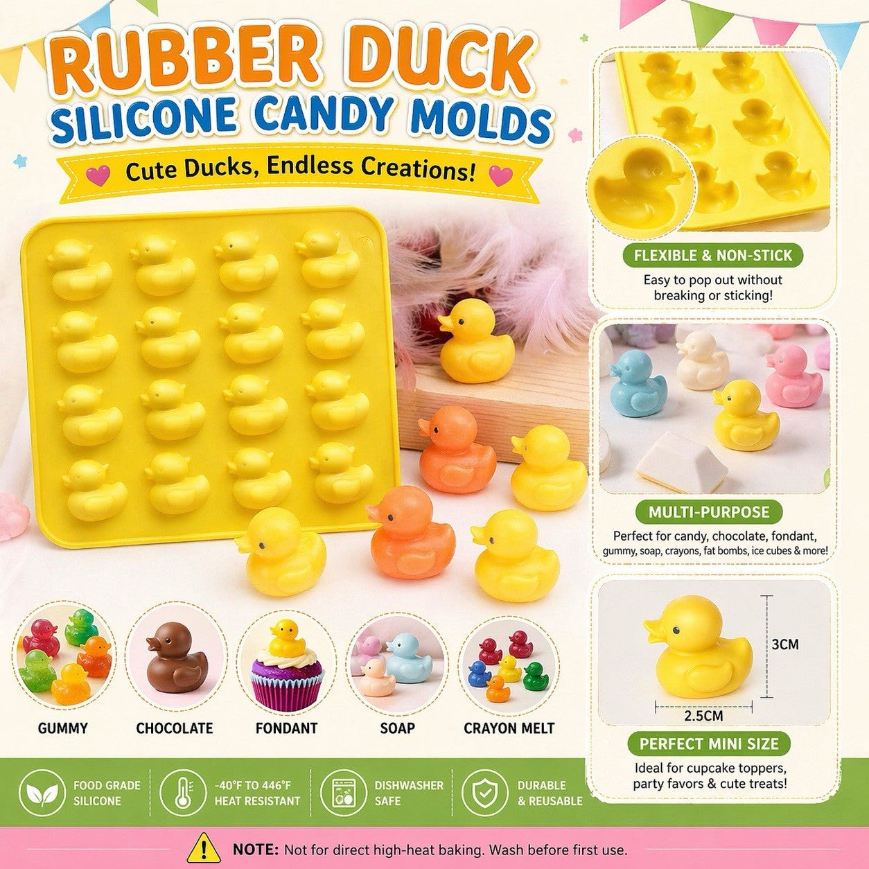 Rubber Duck Silicone Candy Mold | Mini Duck Chocolate Mold Resin Baking Candy