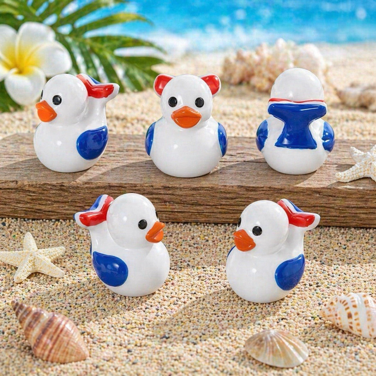 Set of 5 Mini Resin Sailor Ducks - Carnival Inspired Ducks Whales Tail (Style 2)