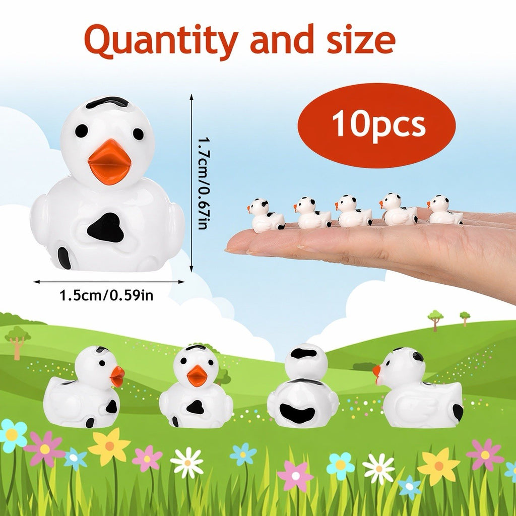 10pcs Cow Print Mini Ducks – Black and White Resin Cow Ducks