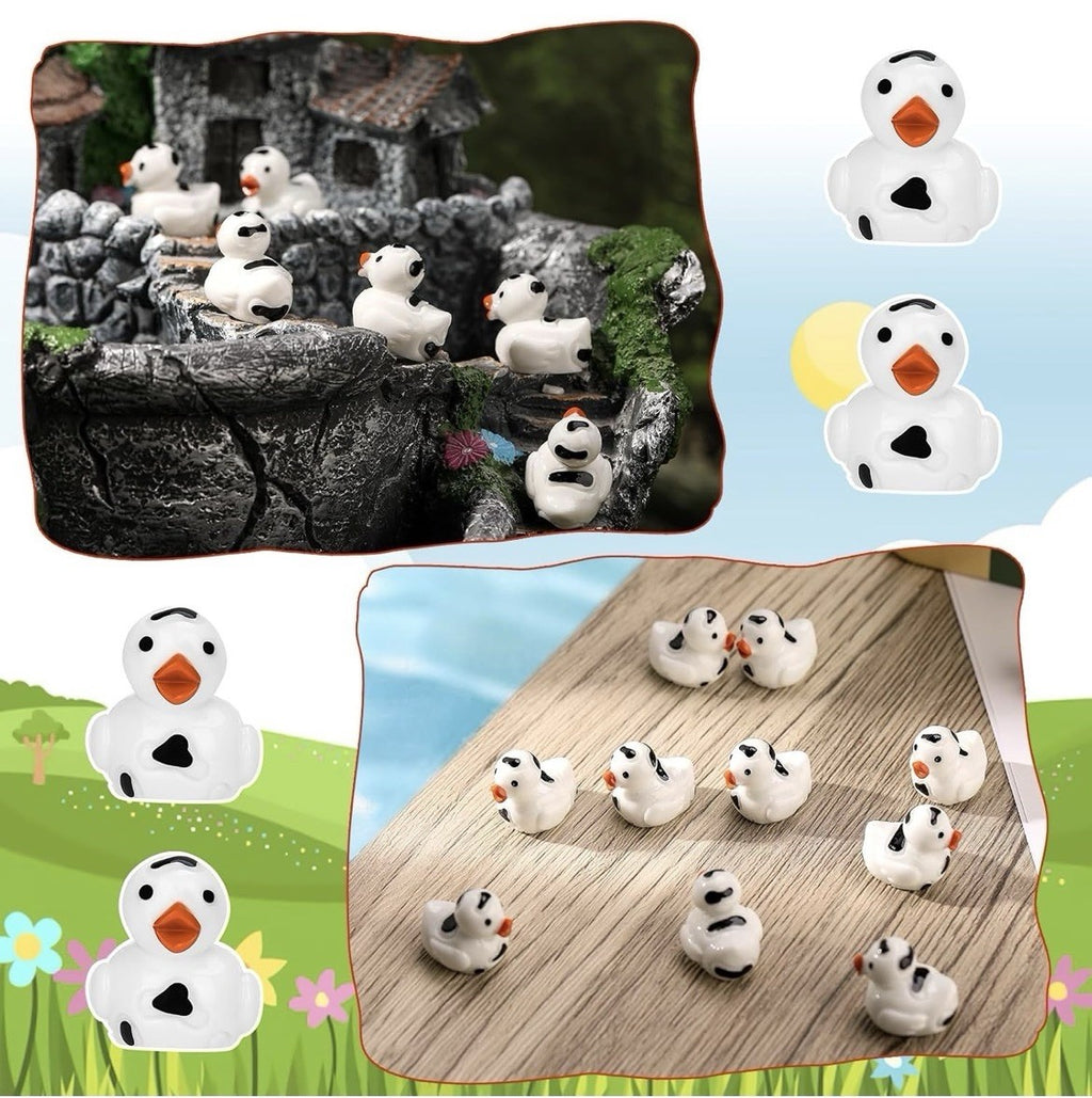 10pcs Cow Print Mini Ducks – Black and White Resin Cow Ducks