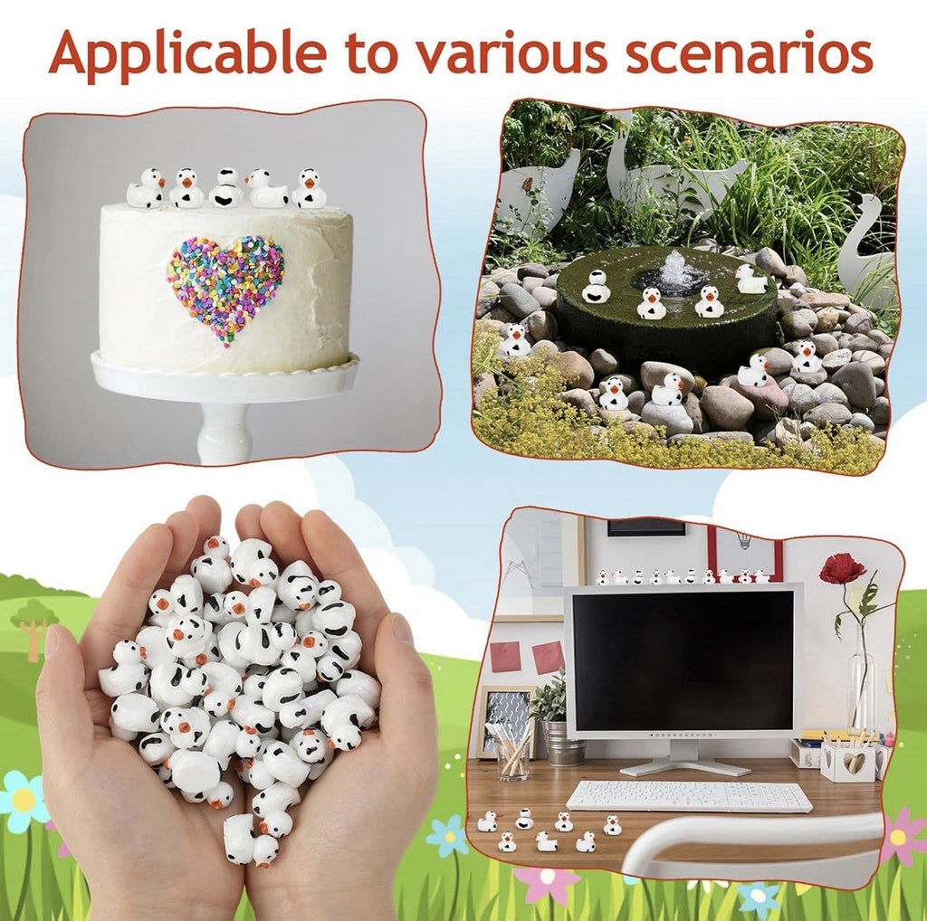10pcs Cow Print Mini Ducks – Black and White Resin Cow Ducks