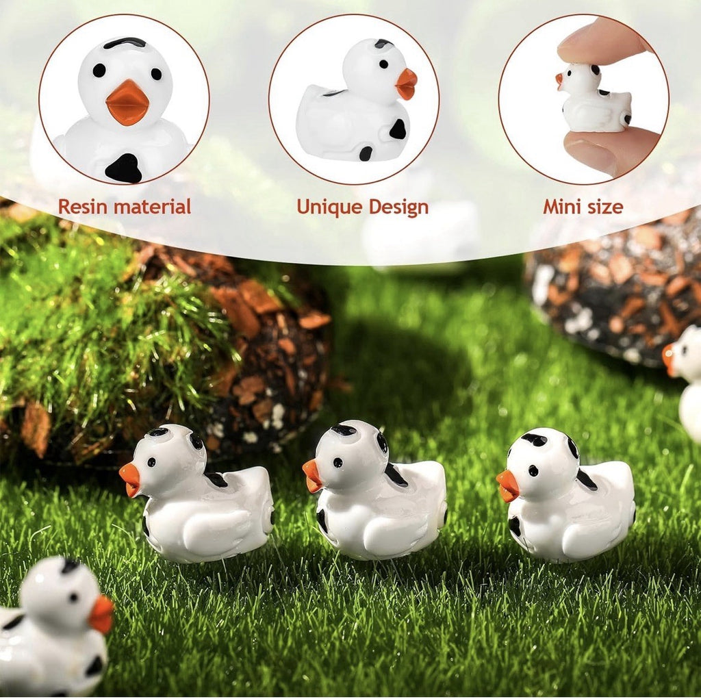 10pcs Cow Print Mini Ducks – Black and White Resin Cow Ducks