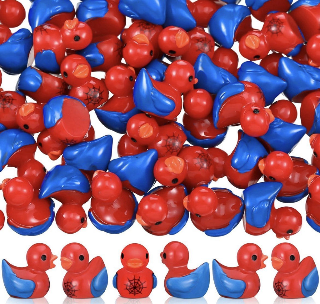 Mini Spider Hero Duck Set – 5pcs Red & Blue Resin Ducks, Jeep Ducks, Cruise Duck