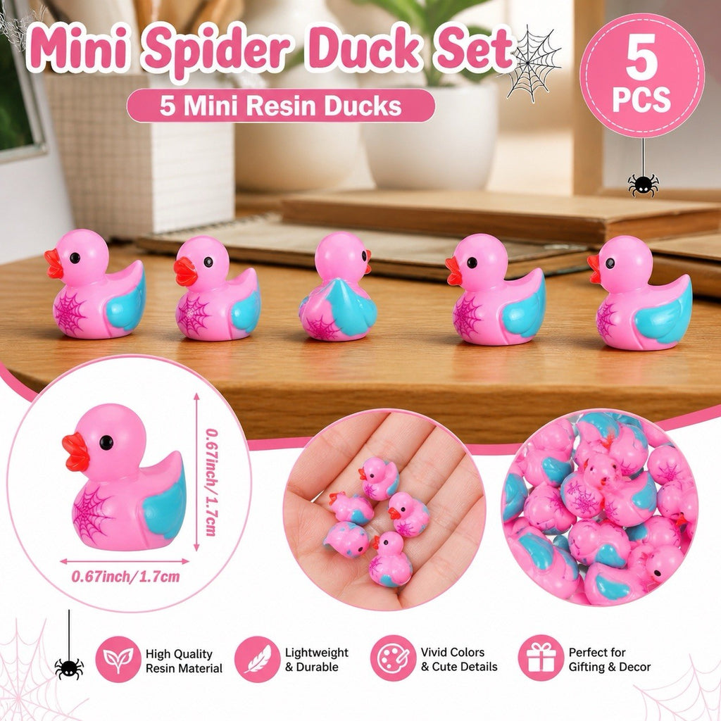 Mini Spider Woman Hero Duck Set – 5pcs Pink Resin Ducks, Jeep Ducks, Cruise Duck