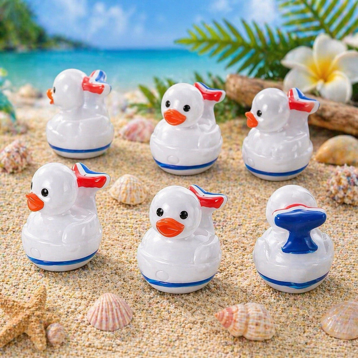 Set of 5 Mini Resin Whales Tale Ducks (Style 1) - Carnival Inspired Ducks Cruise