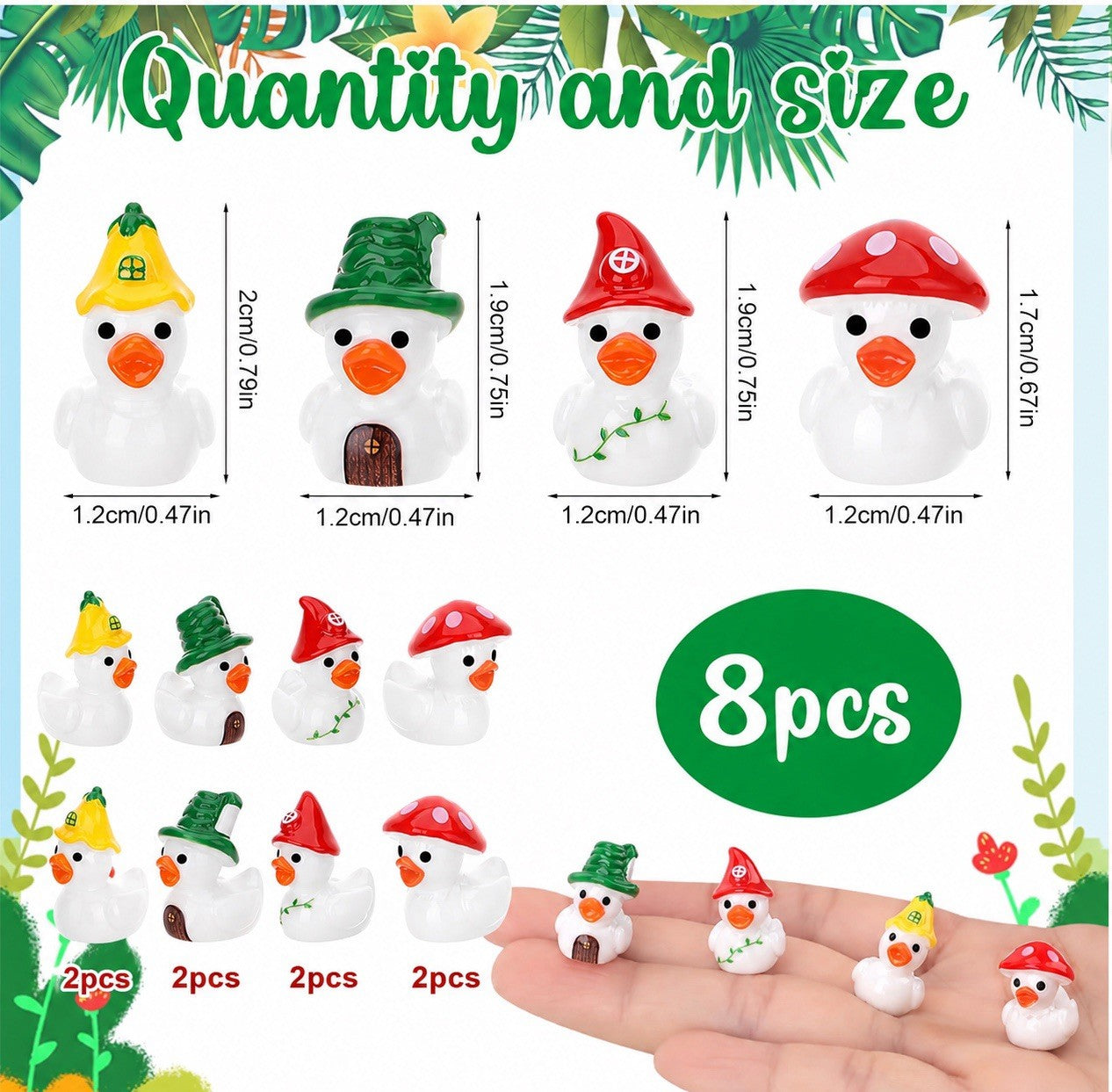 8pc Mini Mushroom Duck Set – Resin Fairy Garden Ducks