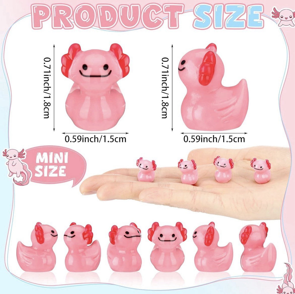 Mini Axolotl Duck Set 5pc Cute Resin Ducks Cake & Garden Decor