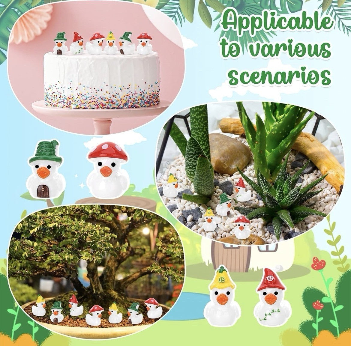 8pc Mini Mushroom Duck Set – Resin Fairy Garden Ducks