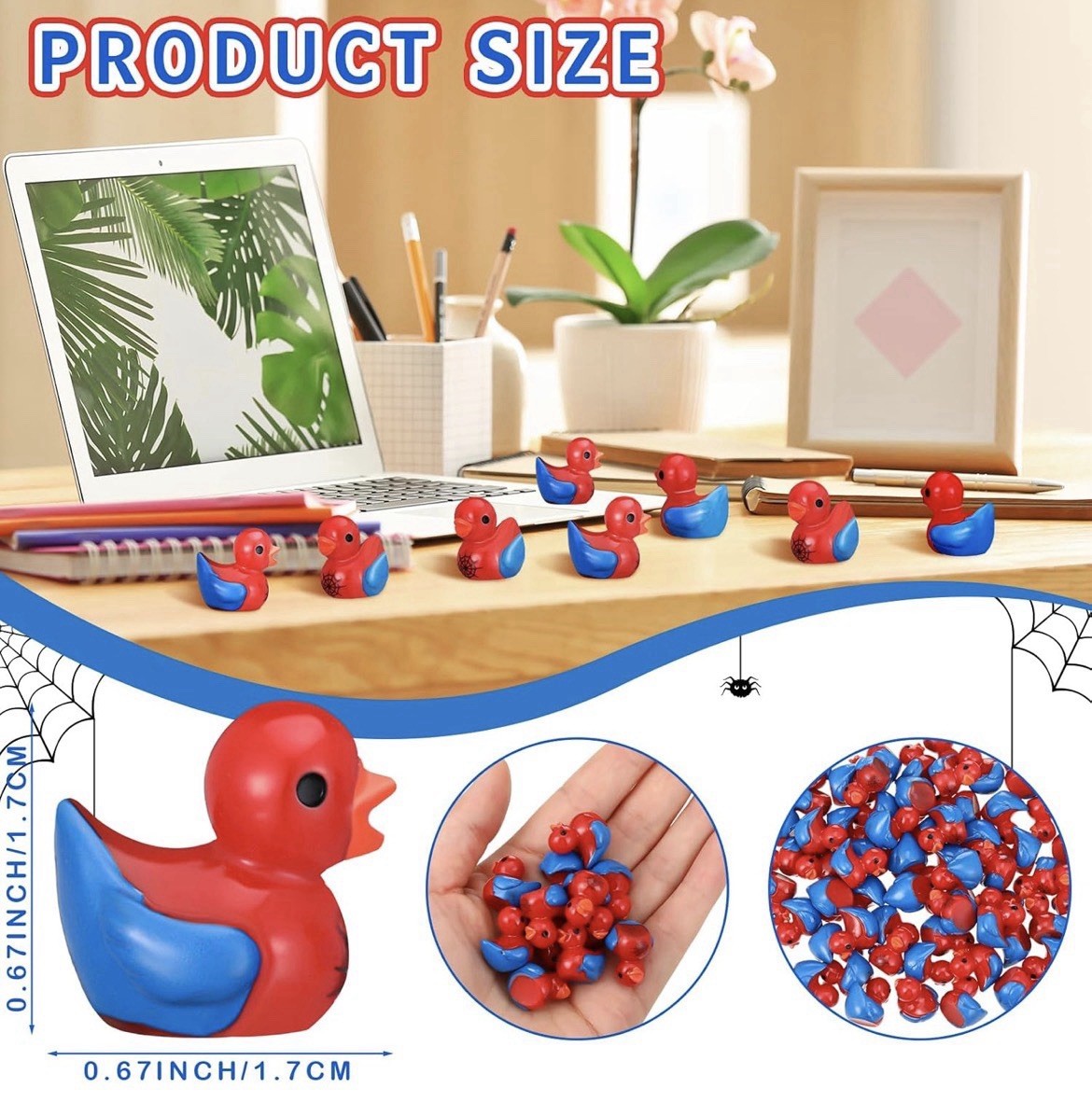 Spider Hero Duck Set – 6pcs Mini Resin Ducks (3 Pink + 3 Red), Jeep Cruise Duck