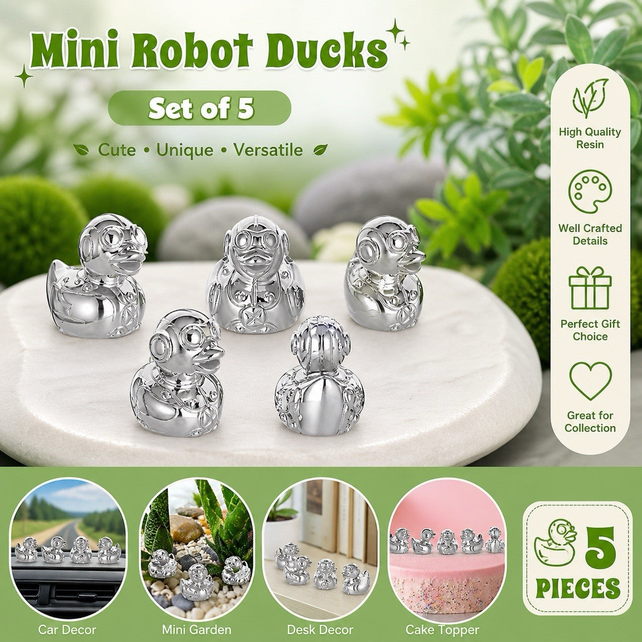 Mini resin ducks - 5pc mini robot ducks – resin cruise & jeep duck set