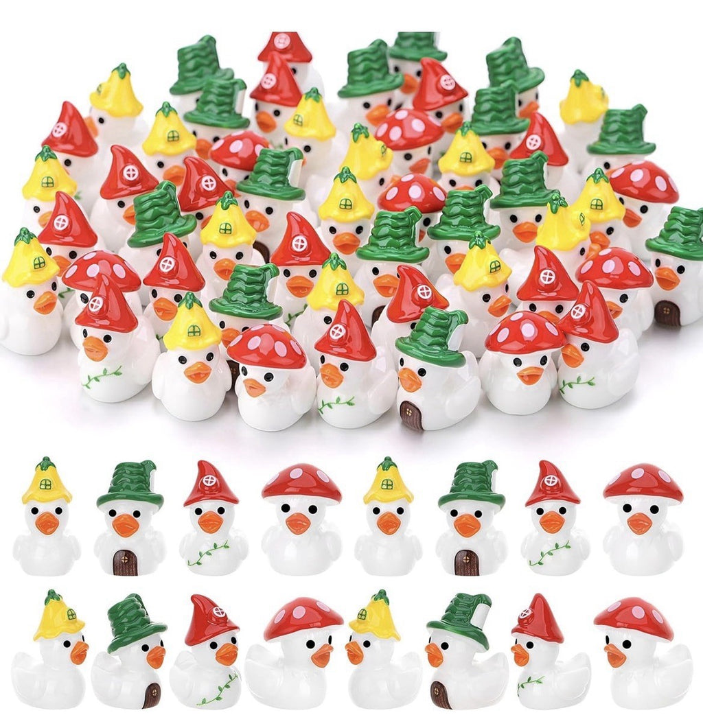 8pc Mini Mushroom Duck Set – Resin Fairy Garden Ducks