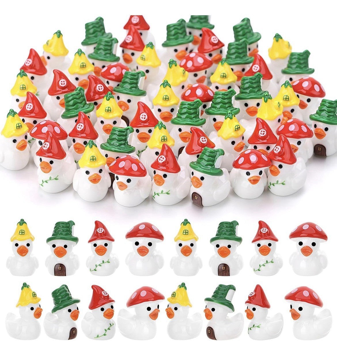 8pc Mini Mushroom Duck Set – Resin Fairy Garden Ducks